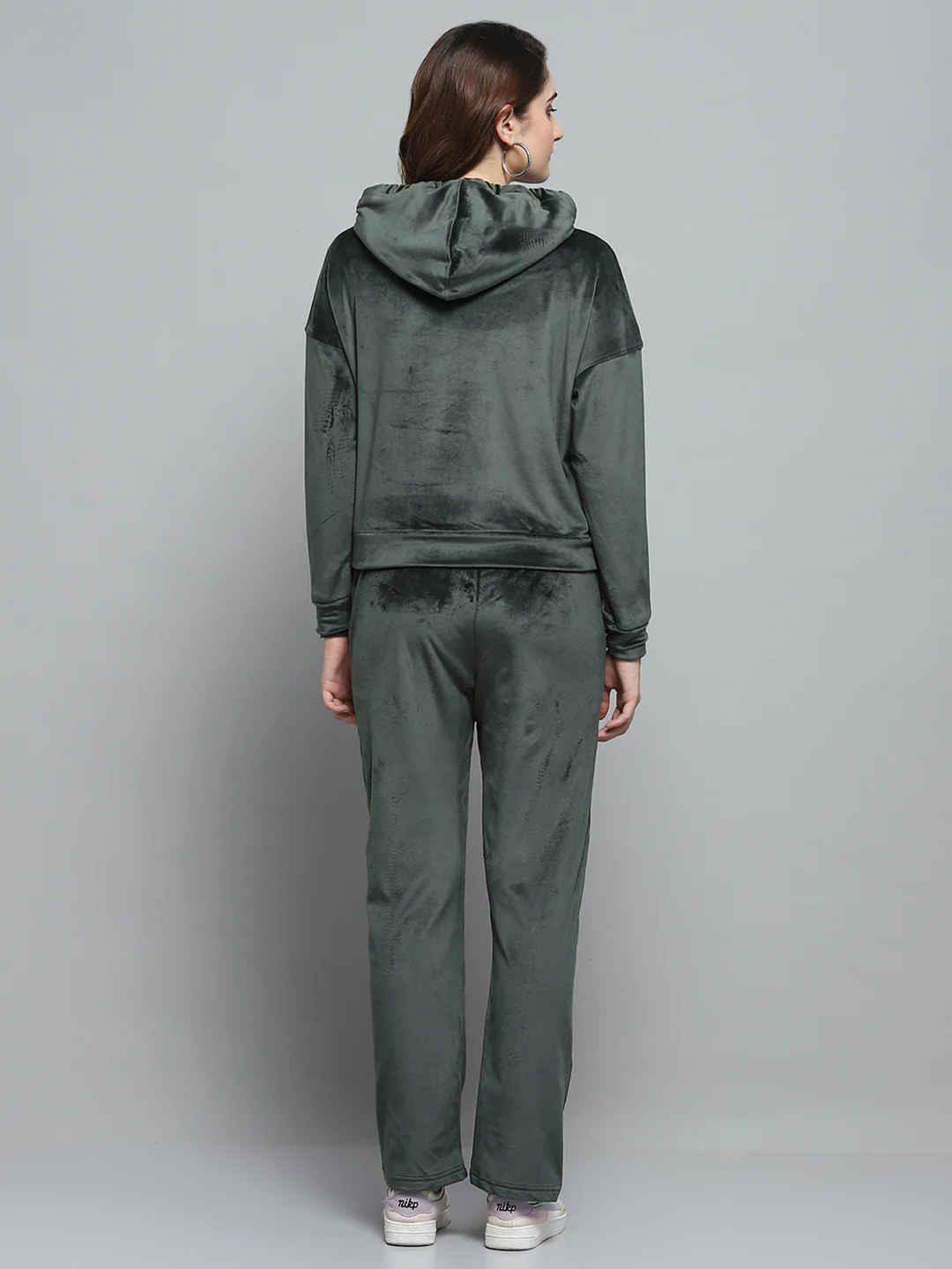 Women Olive Printed Hooded Full Sleeve Cords Set - Image 5