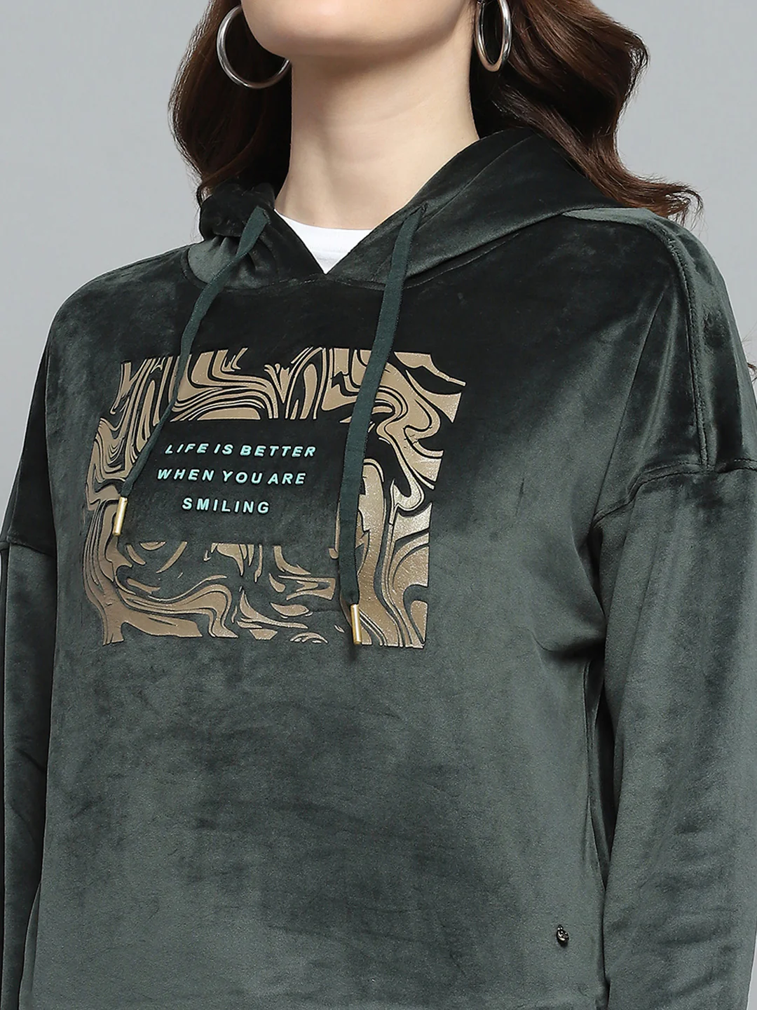 Women Olive Printed Hooded Full Sleeve Cords Set - Image 6