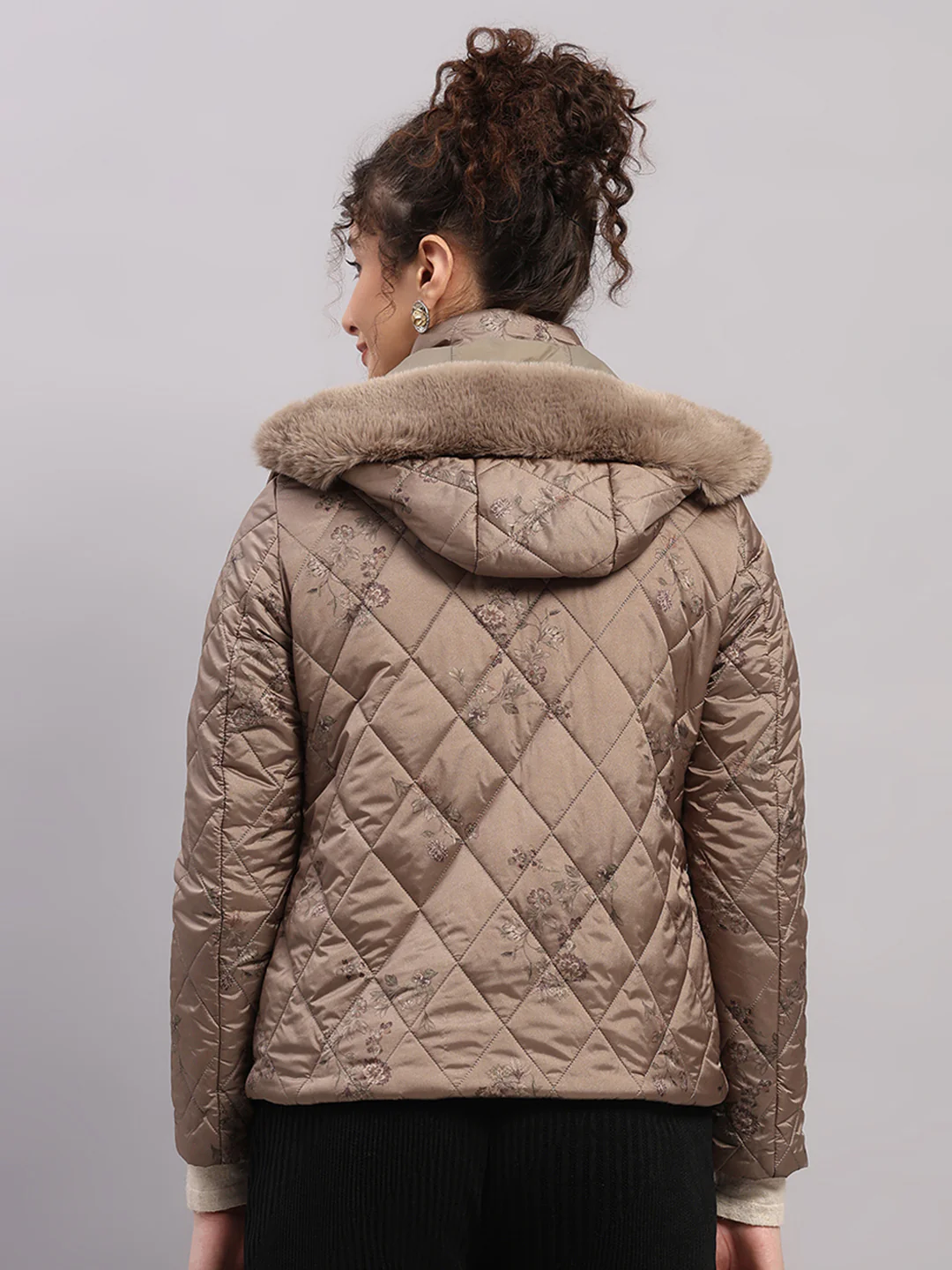Women Olive Printed Hooded Full Sleeve Jacket - Image 5