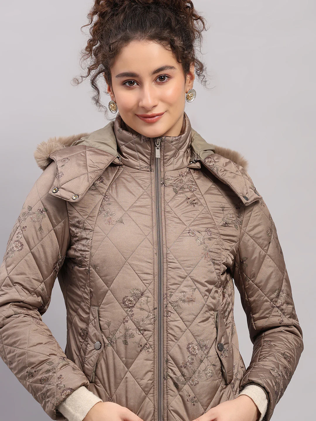 Women Olive Printed Hooded Full Sleeve Jacket - Image 7