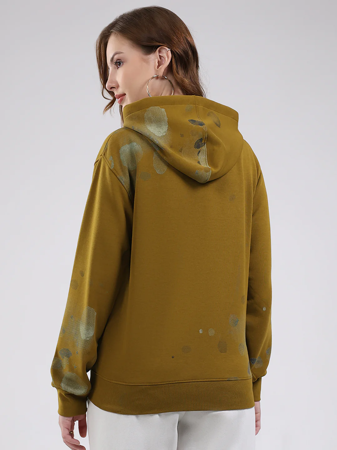 Women Olive Printed Hooded Full Sleeve Sweatshirt - Image 5
