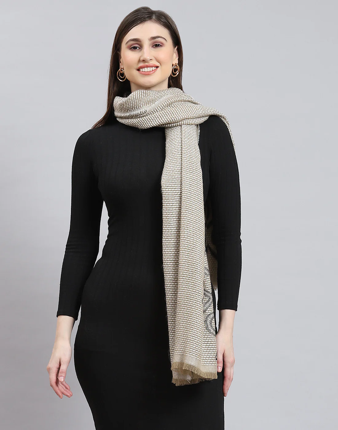 Women Olive Self Design Stole - Image 2