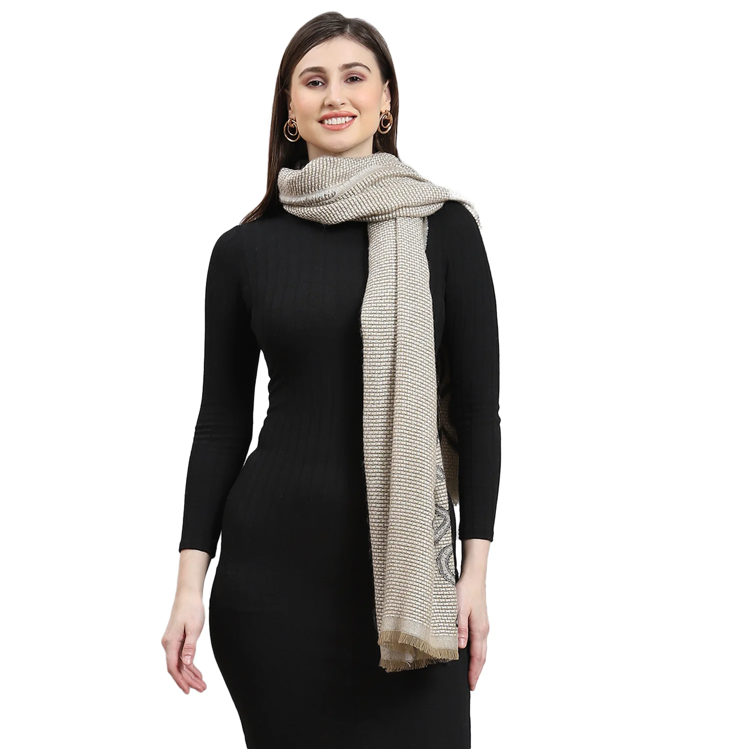 Women Olive Self Design Stole - Image 5