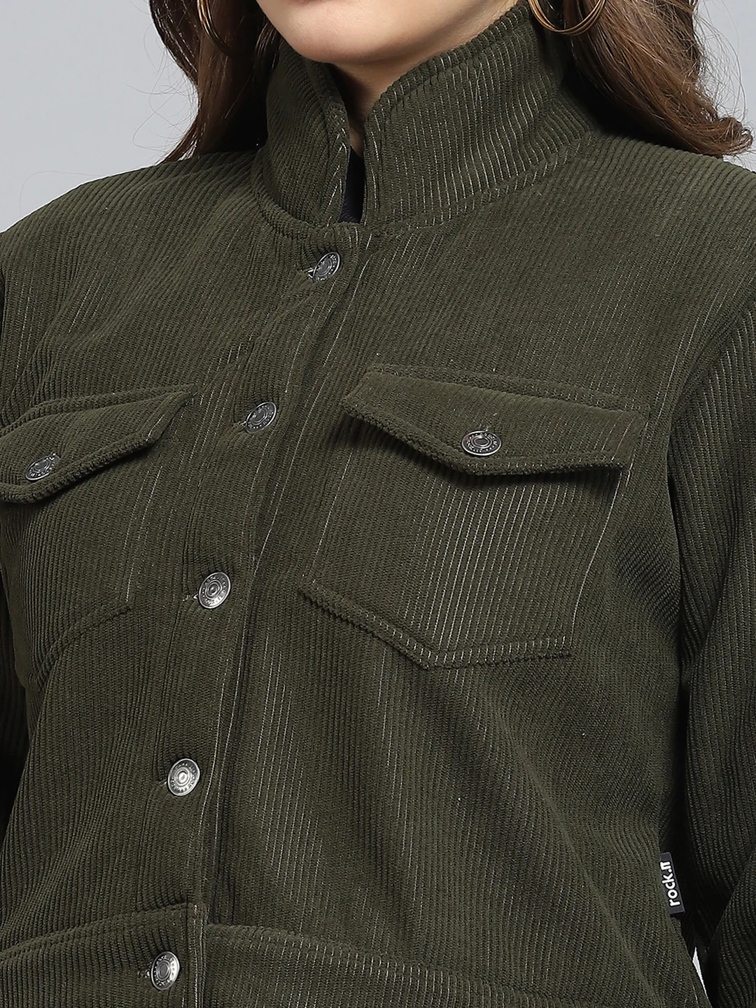 Rock.it Women Olive Solid Collar Full Sleeve Jacket - Image 7