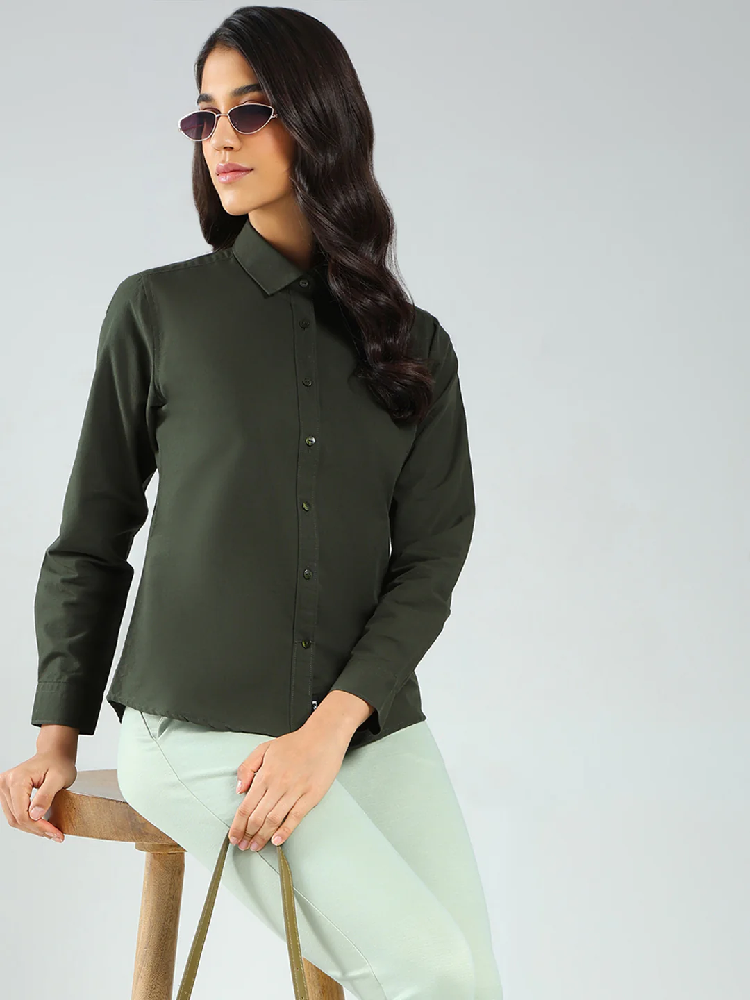 Rock.it Women Olive Solid Collar Full Sleeve Shirt - Image 6