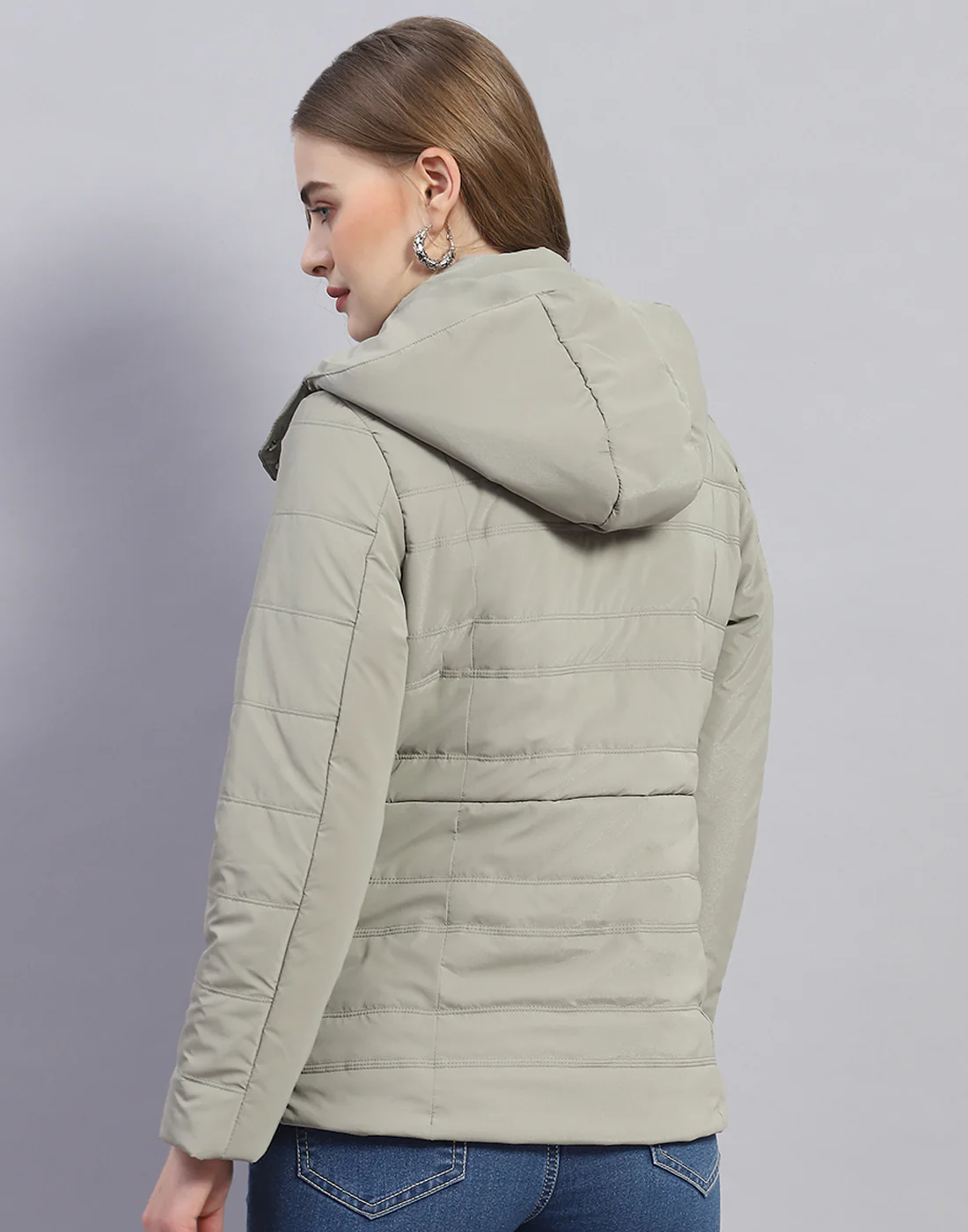 Women Olive Solid Hooded Full Sleeve Jacket - Image 5