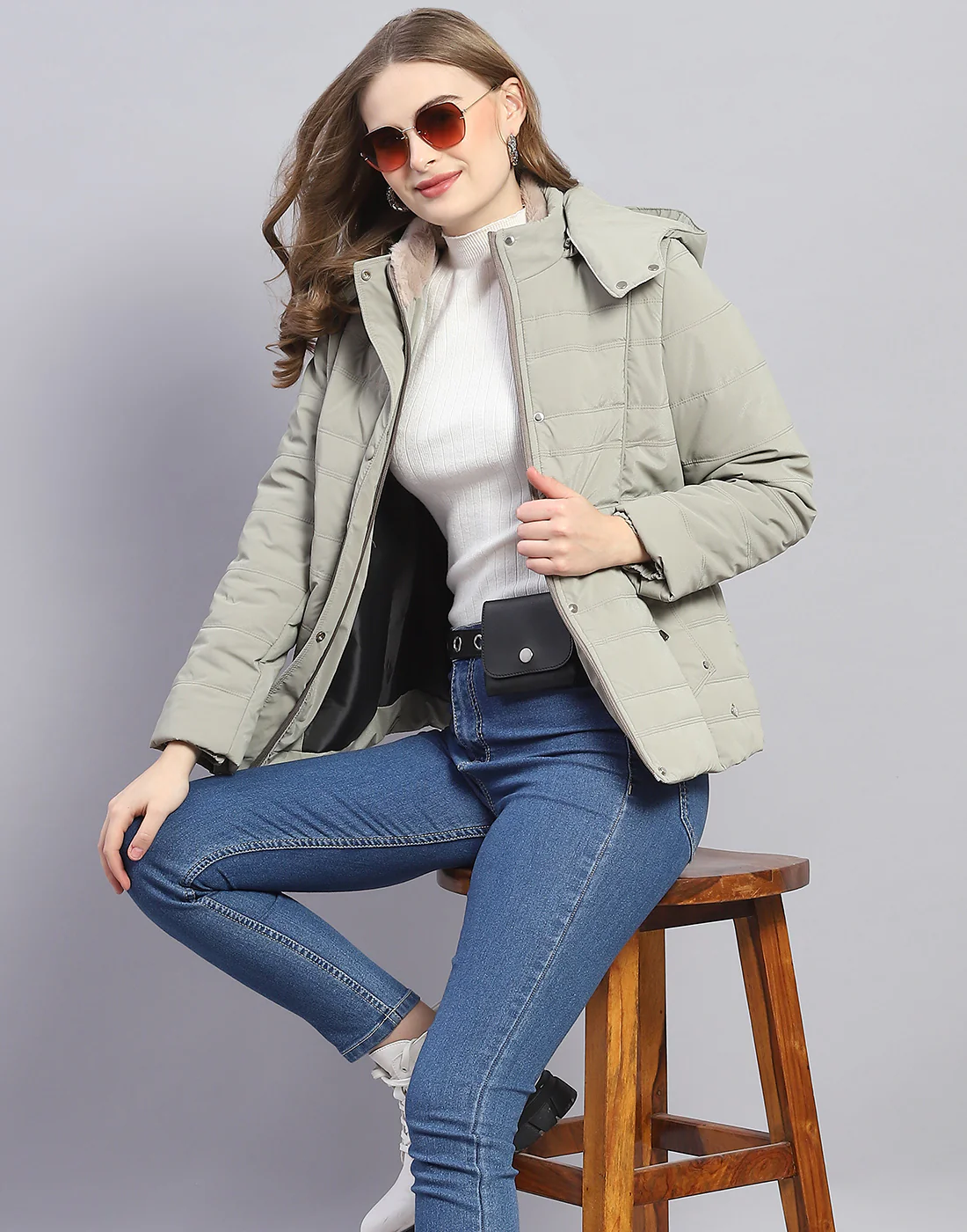 Women Olive Solid Hooded Full Sleeve Jacket - Image 6
