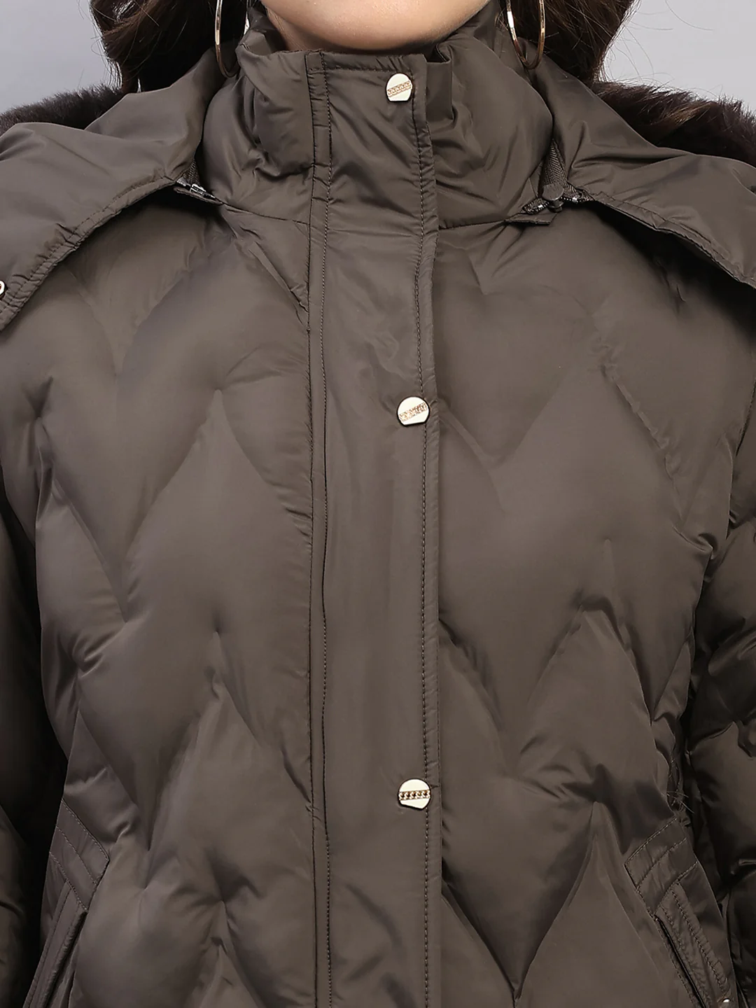 Women Olive Solid Hooded Full Sleeve Jacket - Image 6