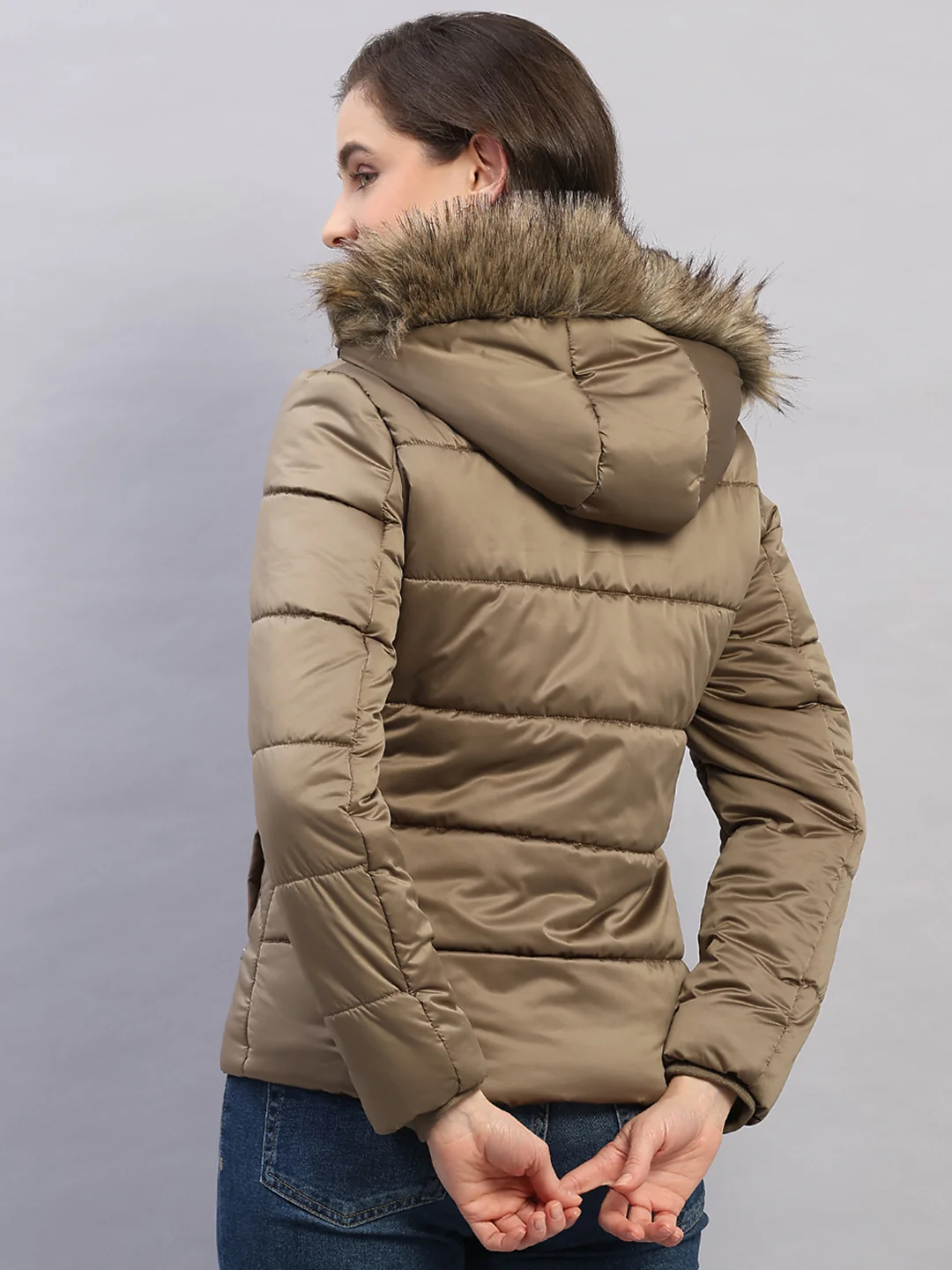 Women Olive Solid Hooded Full Sleeve Jacket - Image 5