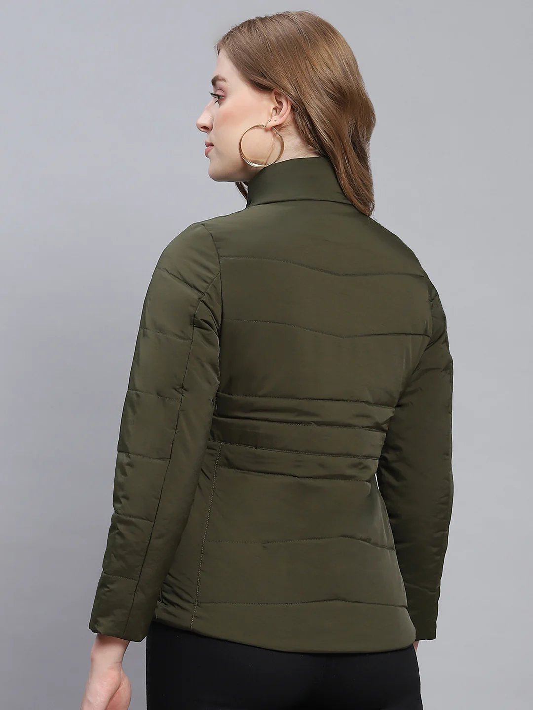 Women Olive Solid Hooded Full Sleeve Jackets - Image 6