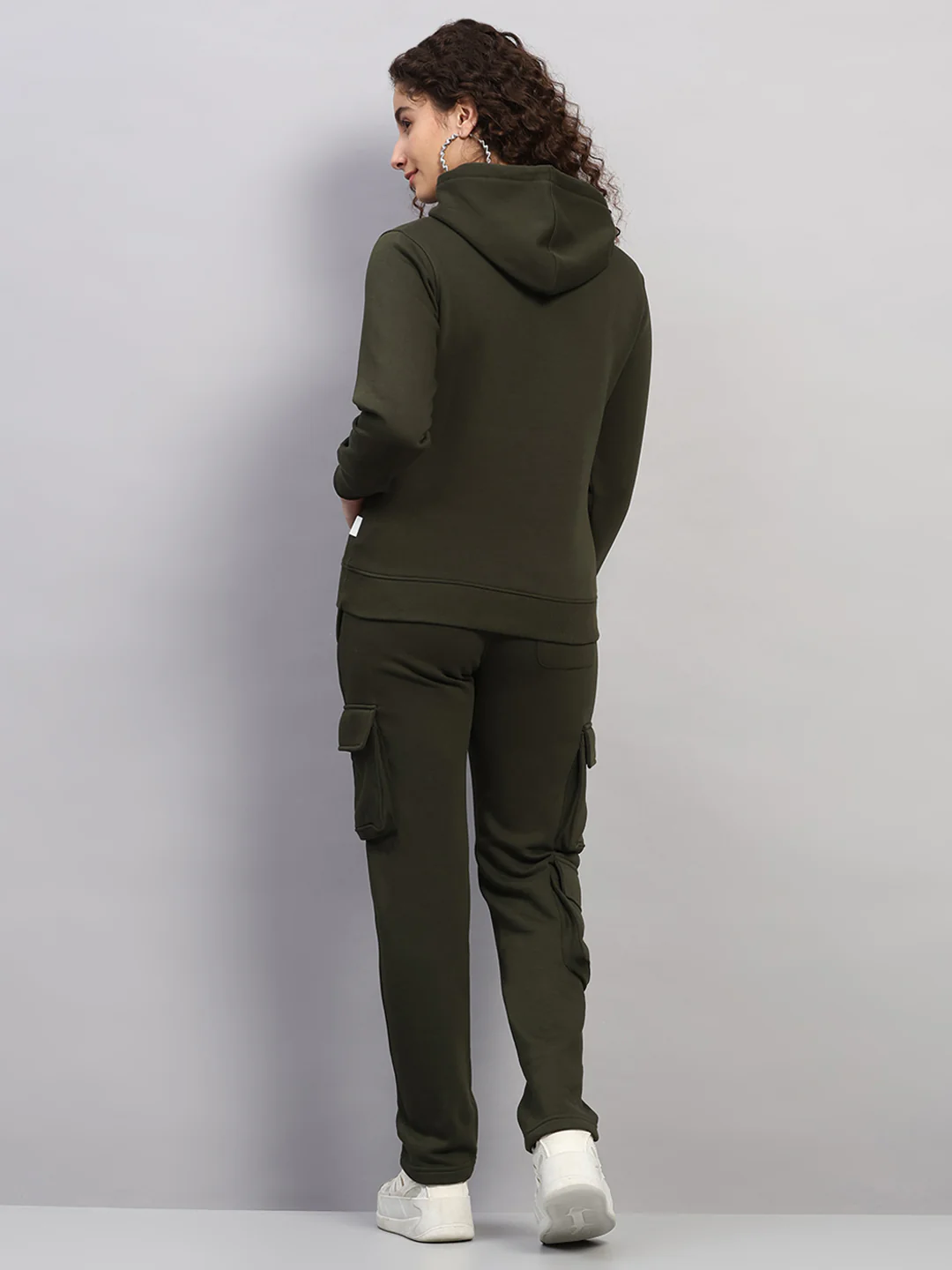 Rock.it Women Olive Solid Hooded Full Sleeve Winter Tracksuit - Image 5