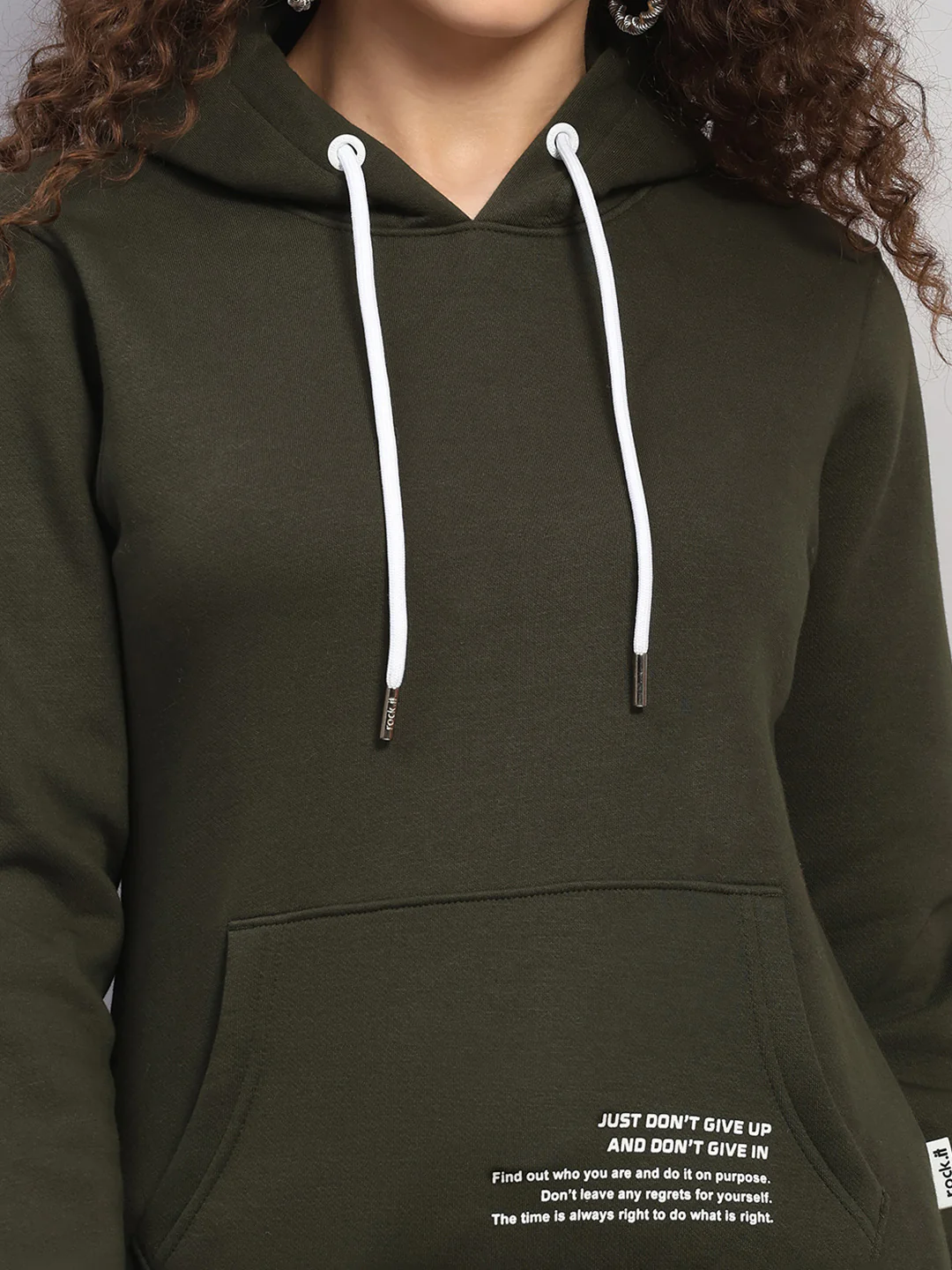Rock.it Women Olive Solid Hooded Full Sleeve Winter Tracksuit - Image 6