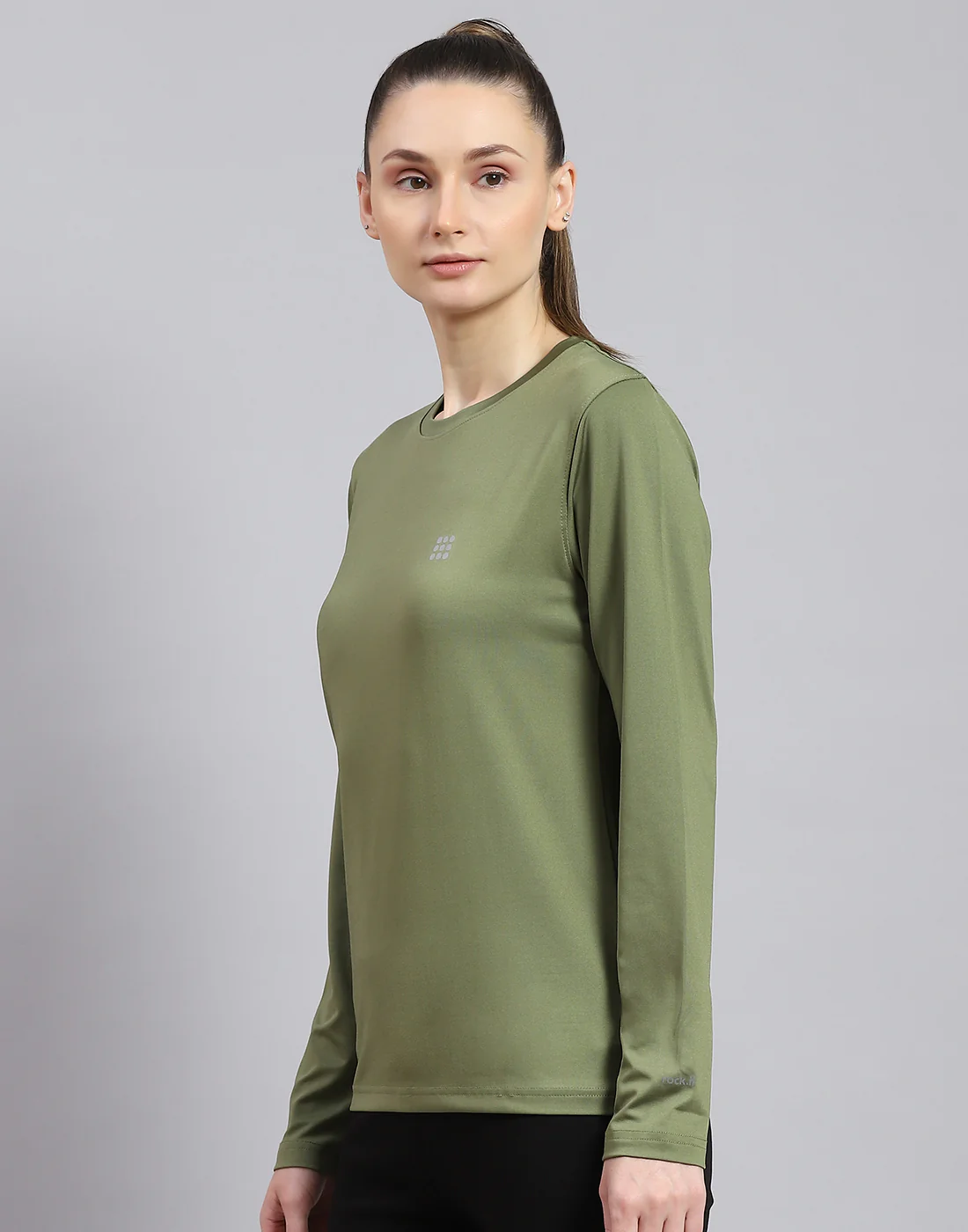 Rock.it Women Olive Solid Round Neck Full Sleeve Top - Image 3