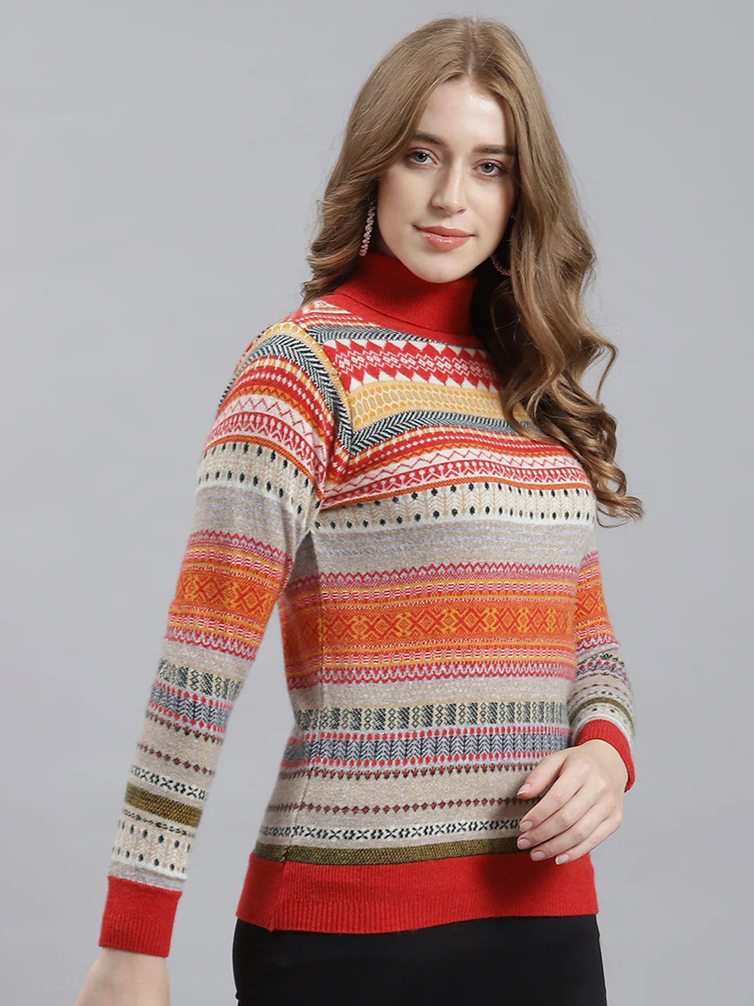 Women Orange Jaquard Top - Image 3