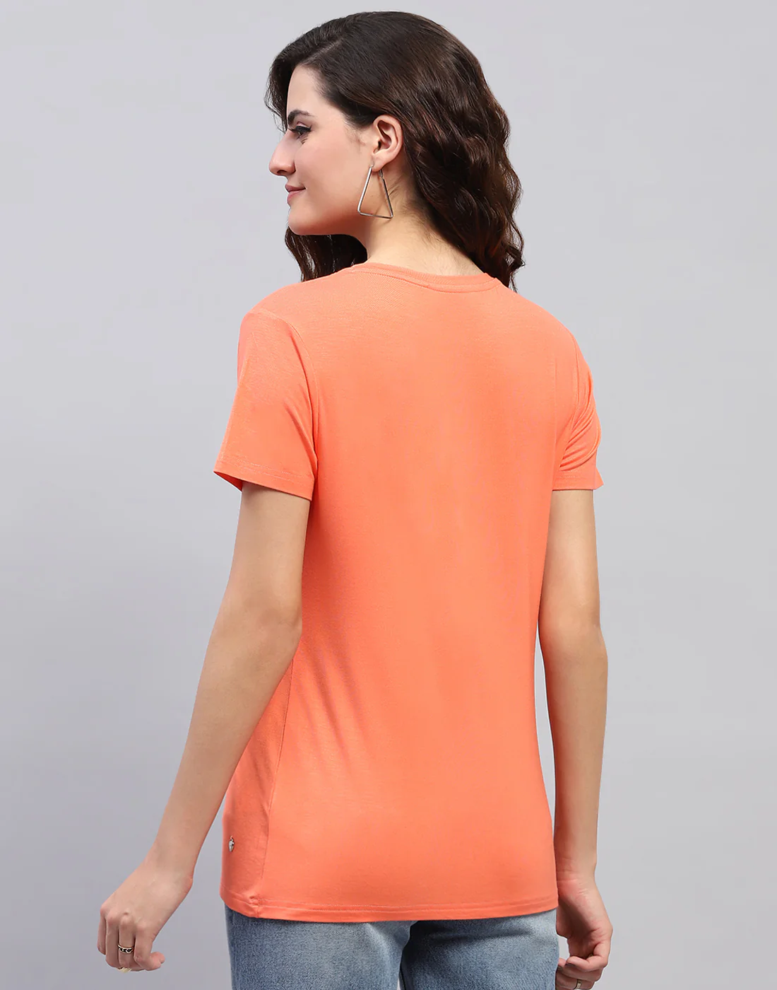 Women Orange Printed Round Neck Half Sleeve Top - Image 5