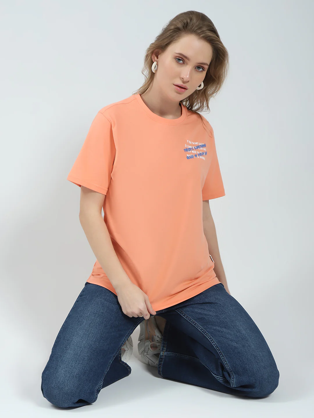 Rock.it Women Orange Printed Round Neck Half Sleeve Top - Image 2