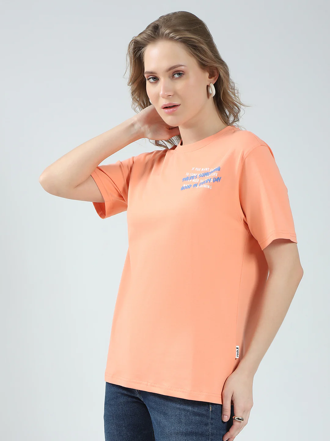 Rock.it Women Orange Printed Round Neck Half Sleeve Top - Image 3