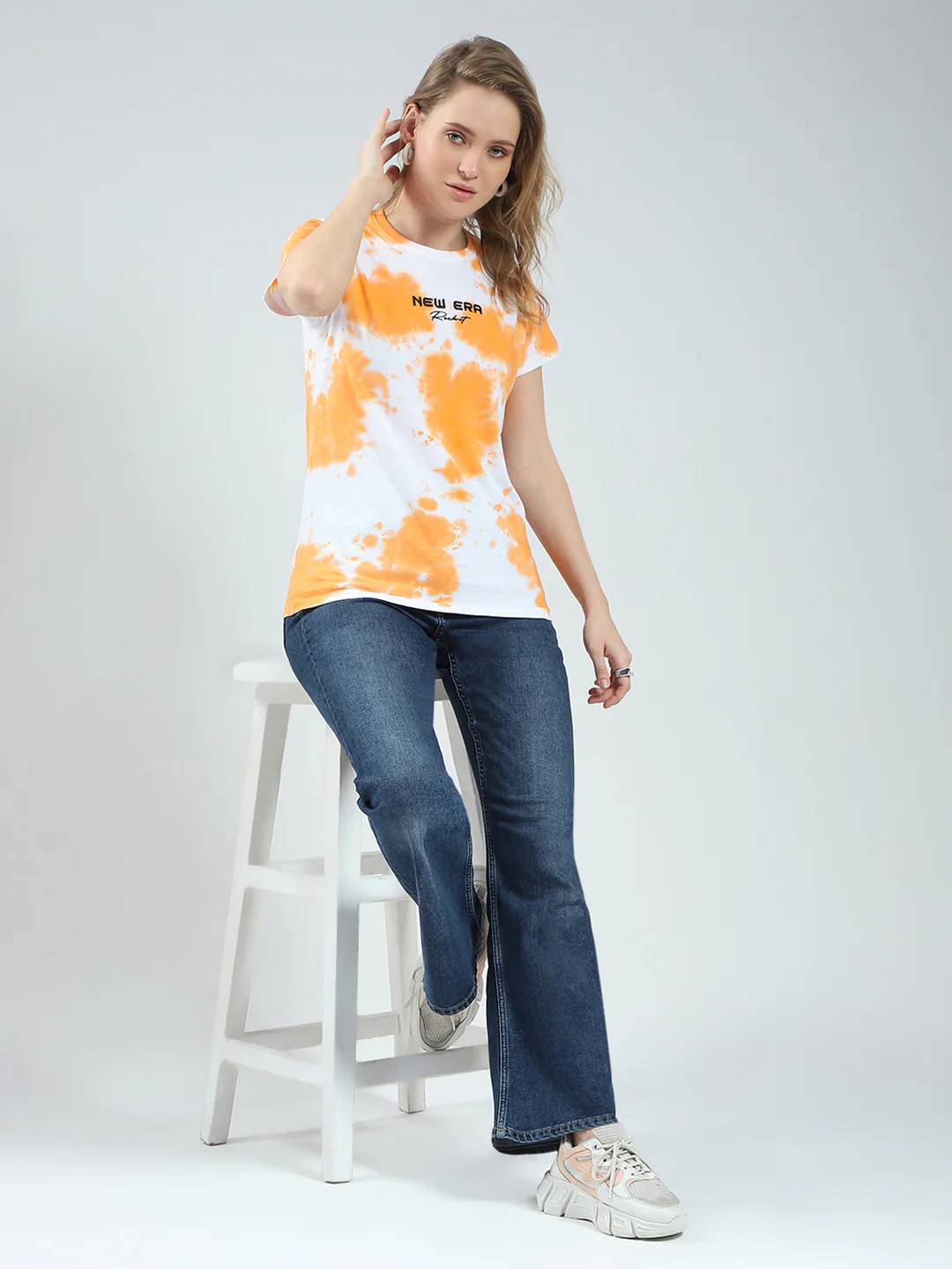 Rock.it Women Orange Printed Round Neck Half Sleeve Top - Image 2