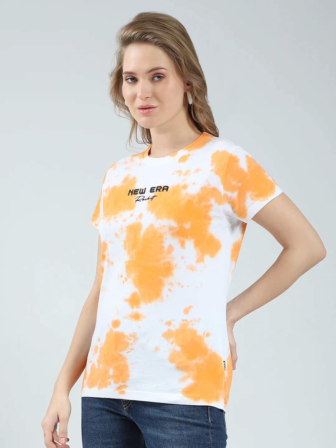 Rock.it Women Orange Printed Round Neck Half Sleeve Top - Image 3