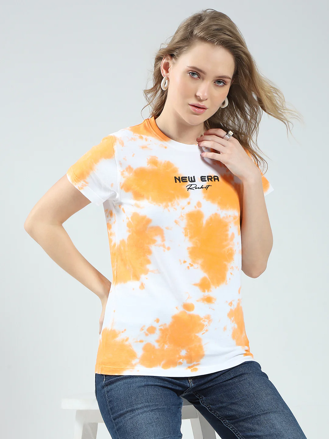 Rock.it Women Orange Printed Round Neck Half Sleeve Top - Image 6