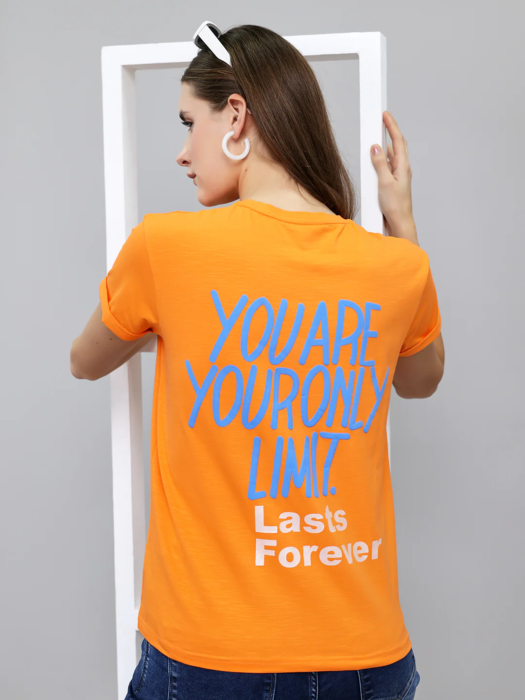 Women Orange Printed Round Neck Half Sleeve Top - Image 6