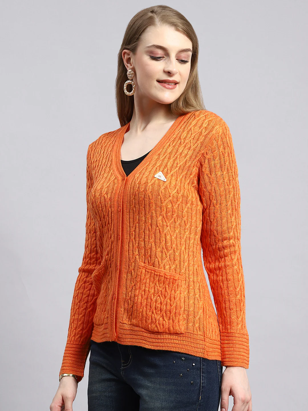 Women Orange Self Cardigan - Image 3