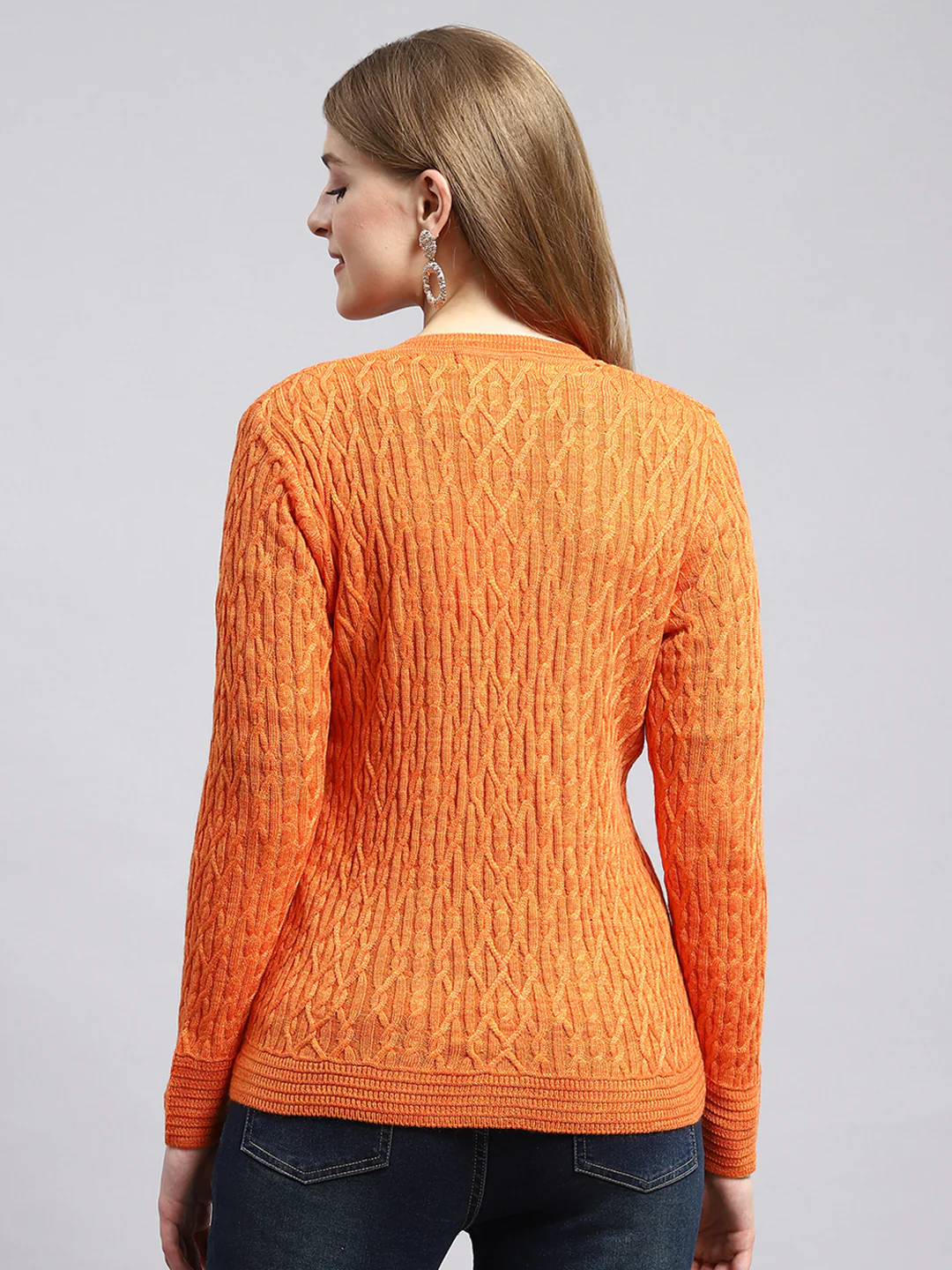 Women Orange Self Cardigan - Image 4