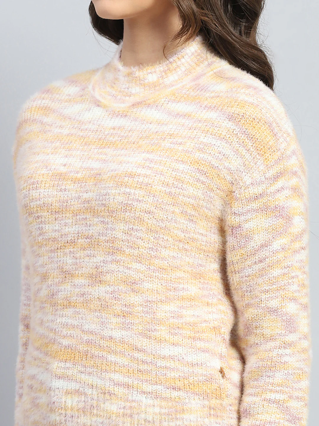 Women Orange Self Design Round Neck Full Sleeve Winter Top - Image 6
