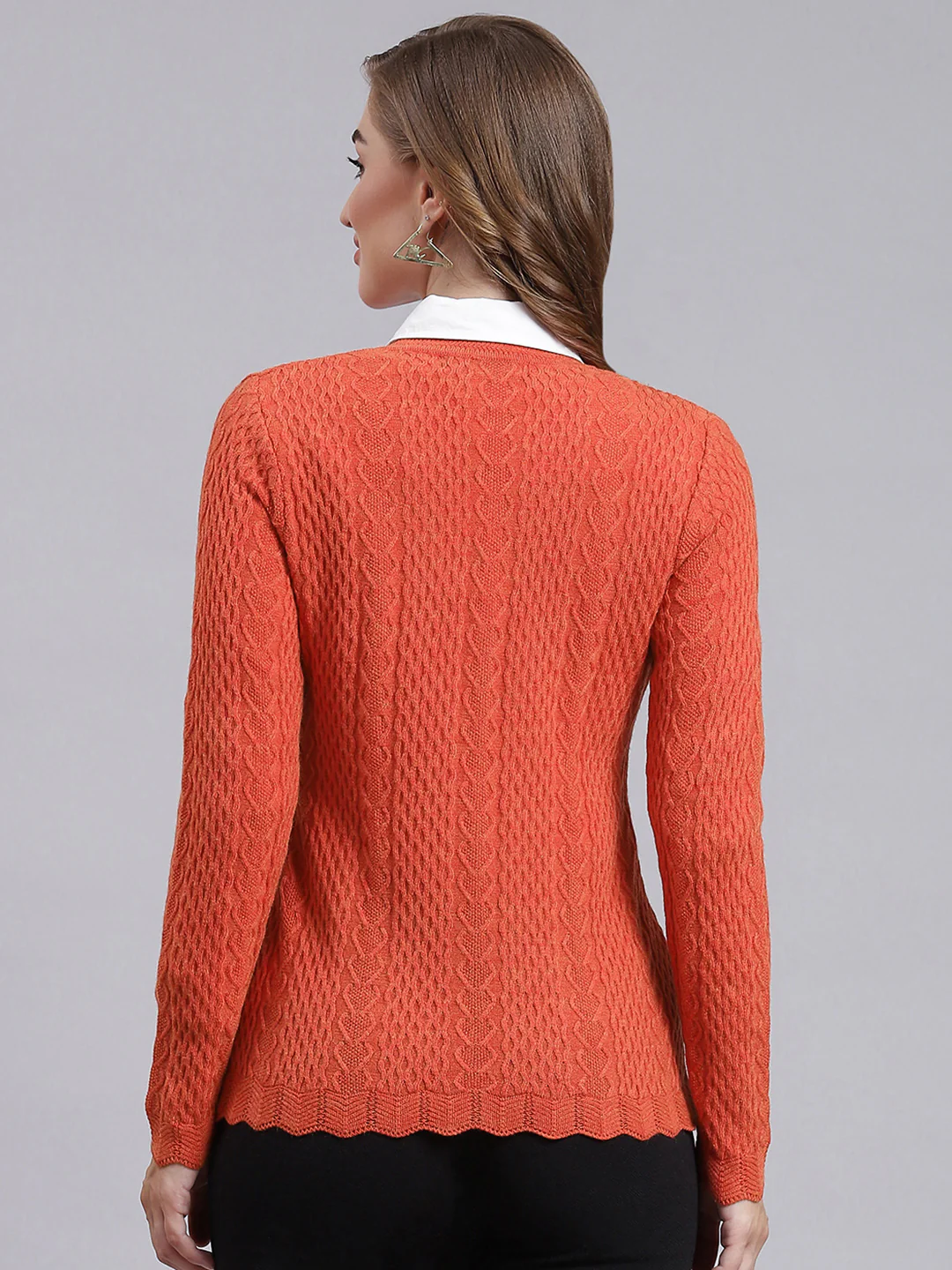 Women Orange Self Design Wool blend Cardigan - Image 4