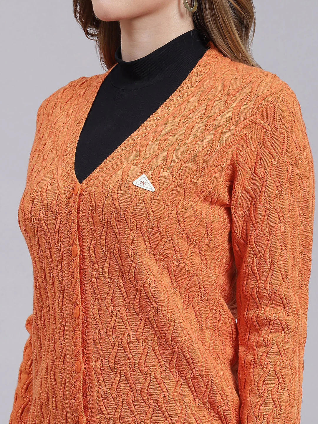 Women Orange Self Design Wool blend Cardigan - Image 6