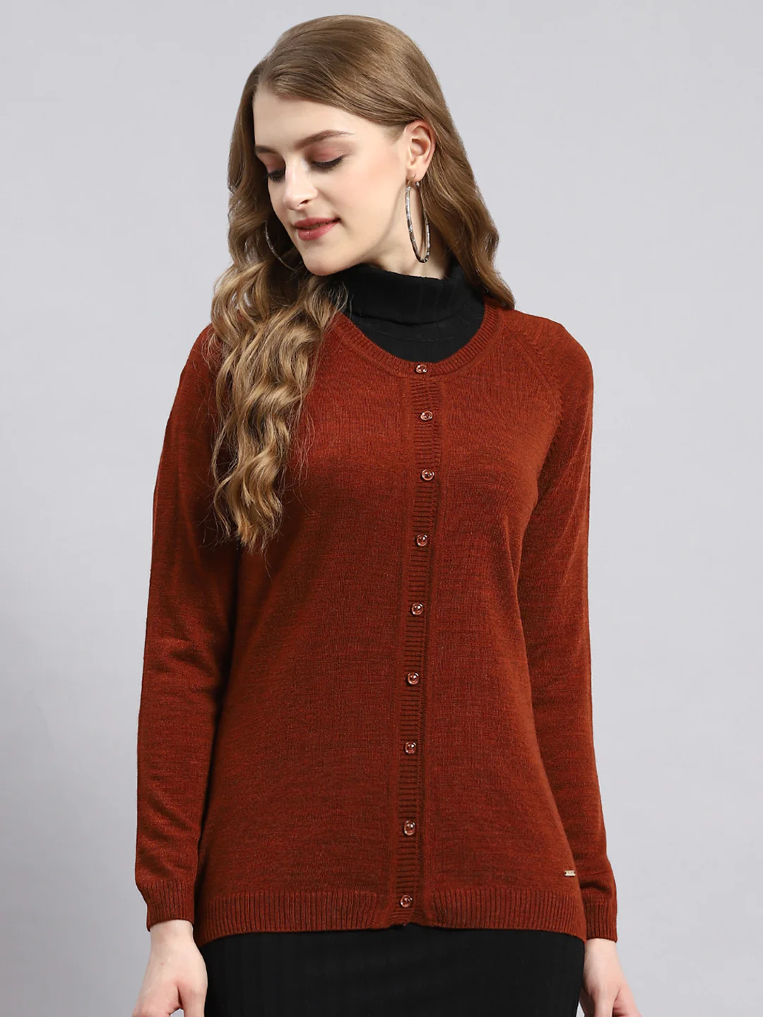 Women Orange Solid Cardigan - Image 2