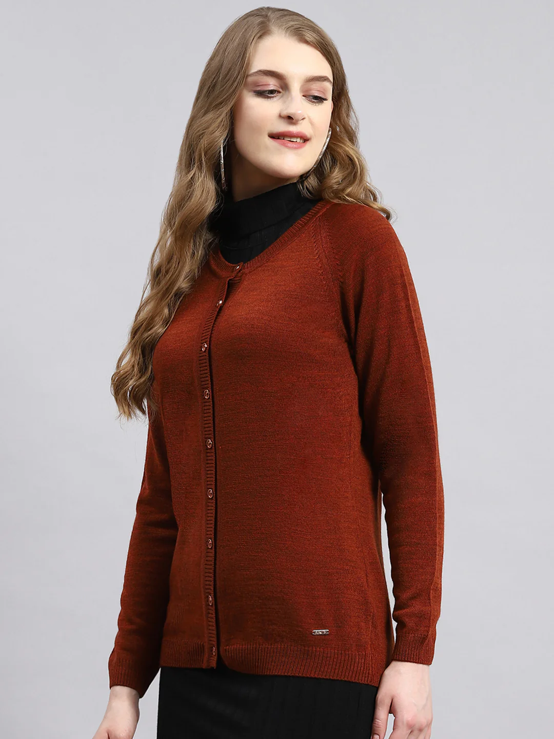 Women Orange Solid Cardigan - Image 4