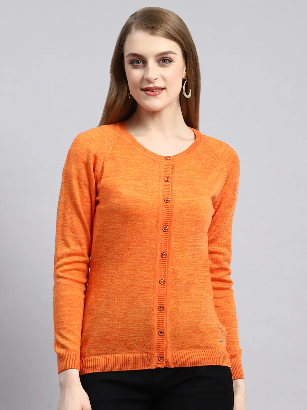 Women Orange Solid Cardigan - Image 2