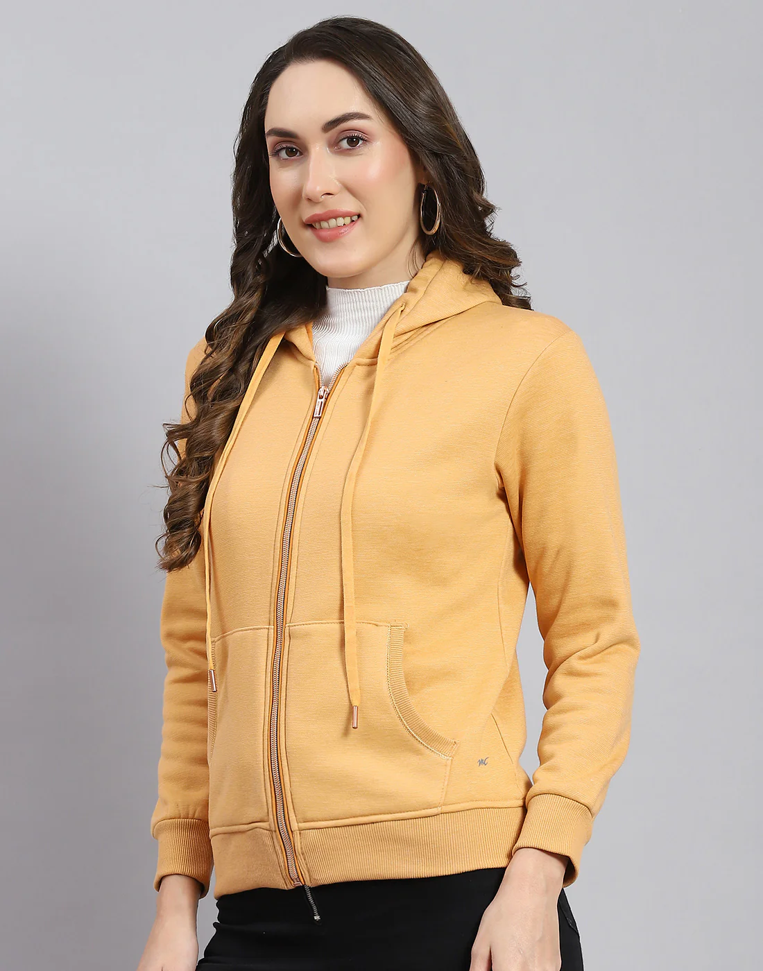 Women Orange Solid Hooded Full Sleeve Sweatshirt - Image 3