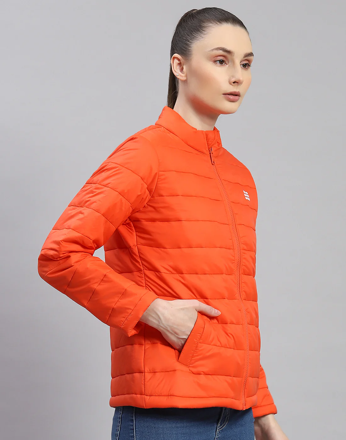 Rock.it Women Orange Solid Stand Collar Full Sleeve Jacket - Image 5