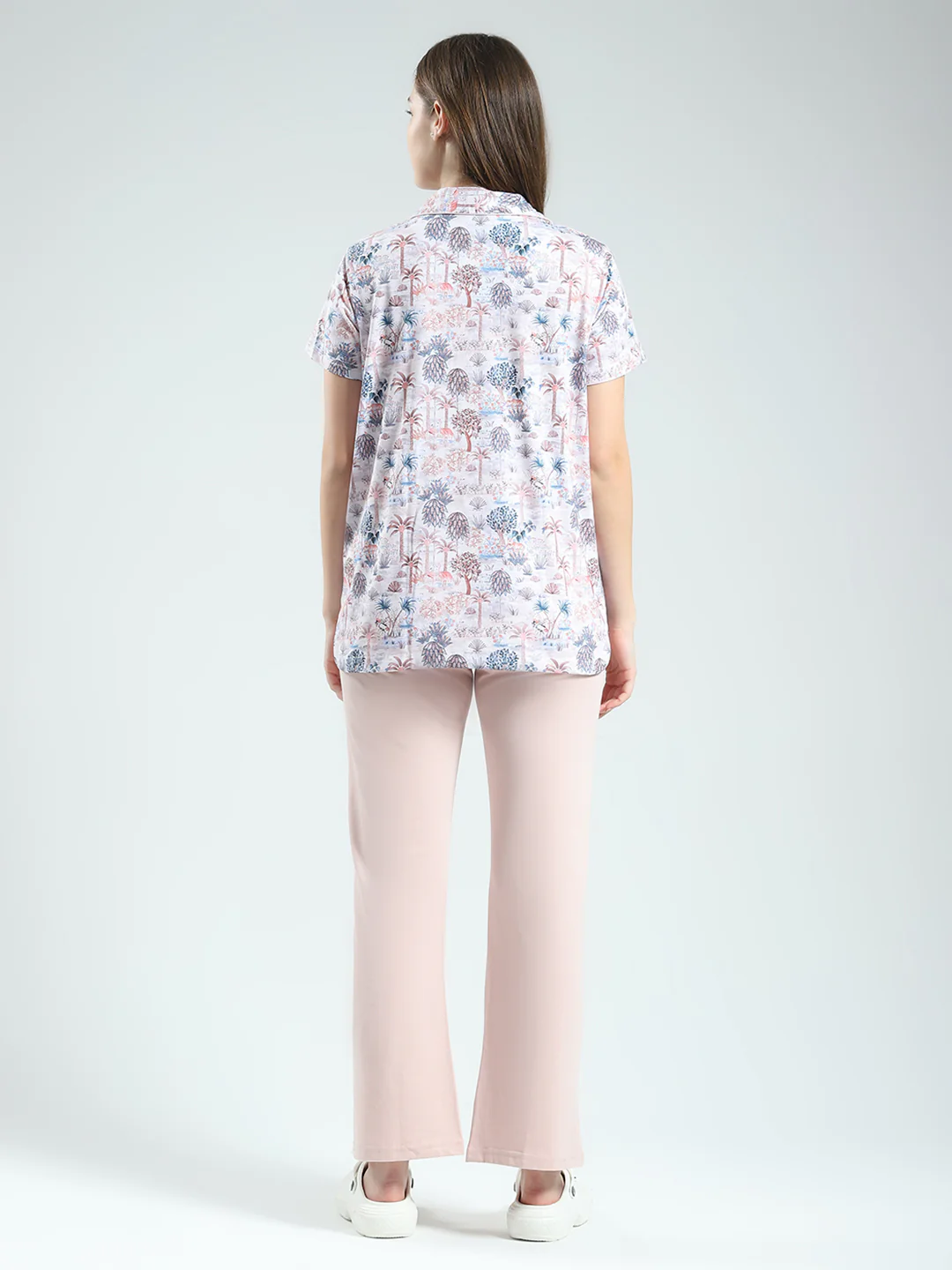 Women Peach Printed Collar Half Sleeve Lower Set - Image 5