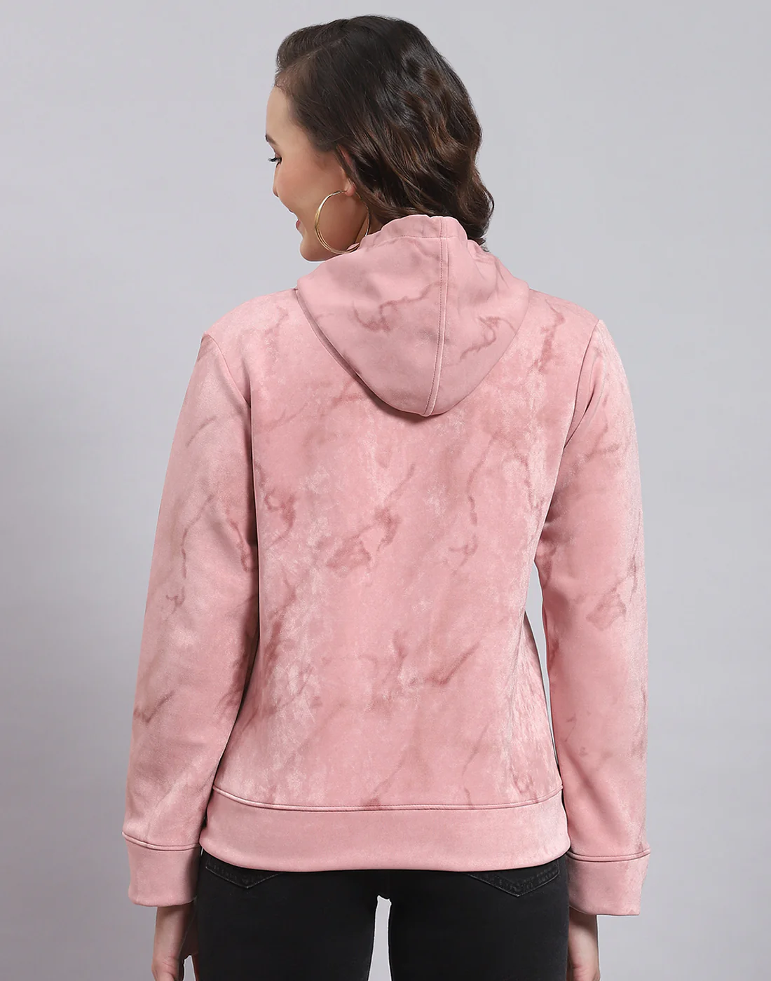 Women Peach Printed Hooded Full Sleeve Sweatshirt - Image 6
