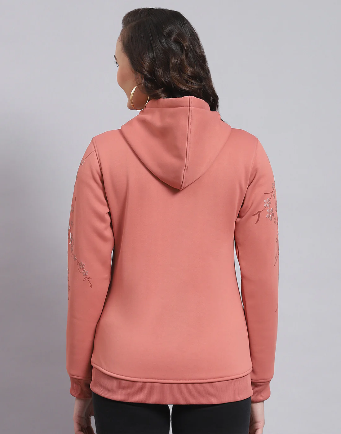 Women Peach Printed Hooded Full Sleeve Sweatshirt - Image 6