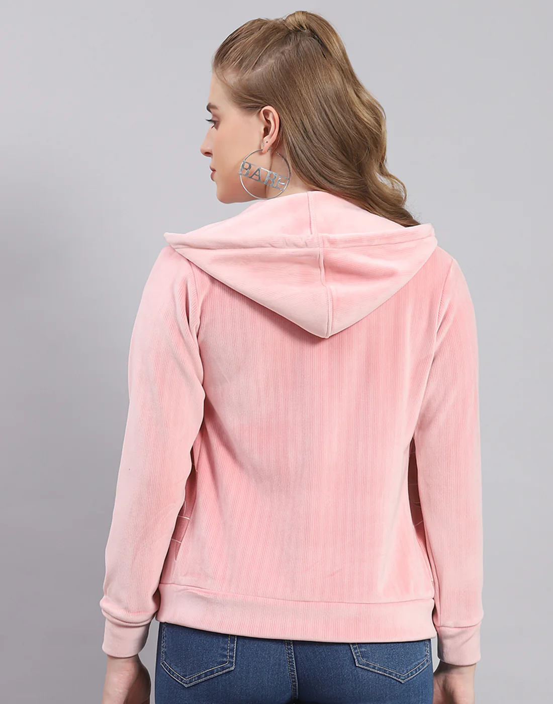 Women Peach Printed Hooded Full Sleeve Sweatshirt - Image 6