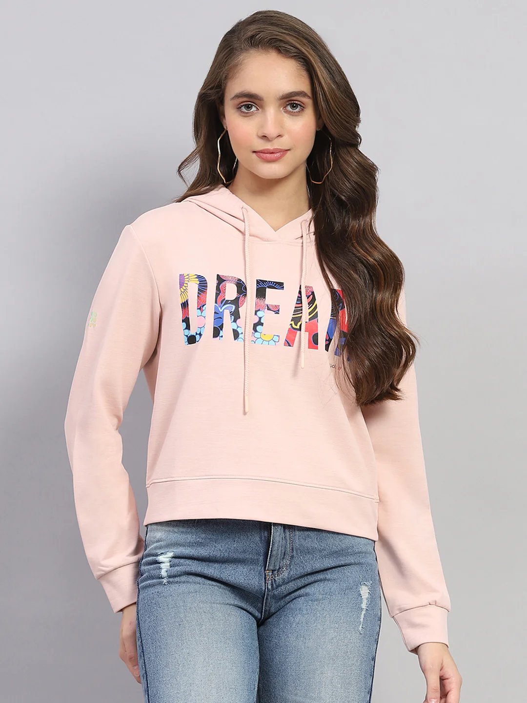 Rock.it Women Peach Printed Hooded Full Sleeve Sweatshirt - Image 2