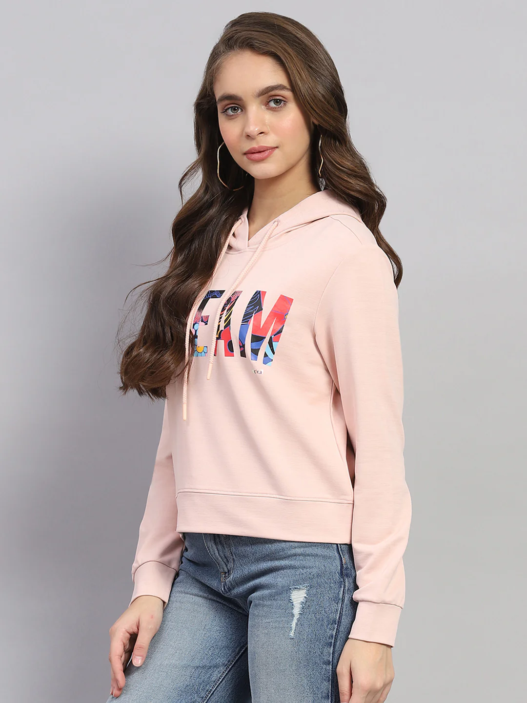 Rock.it Women Peach Printed Hooded Full Sleeve Sweatshirt - Image 3