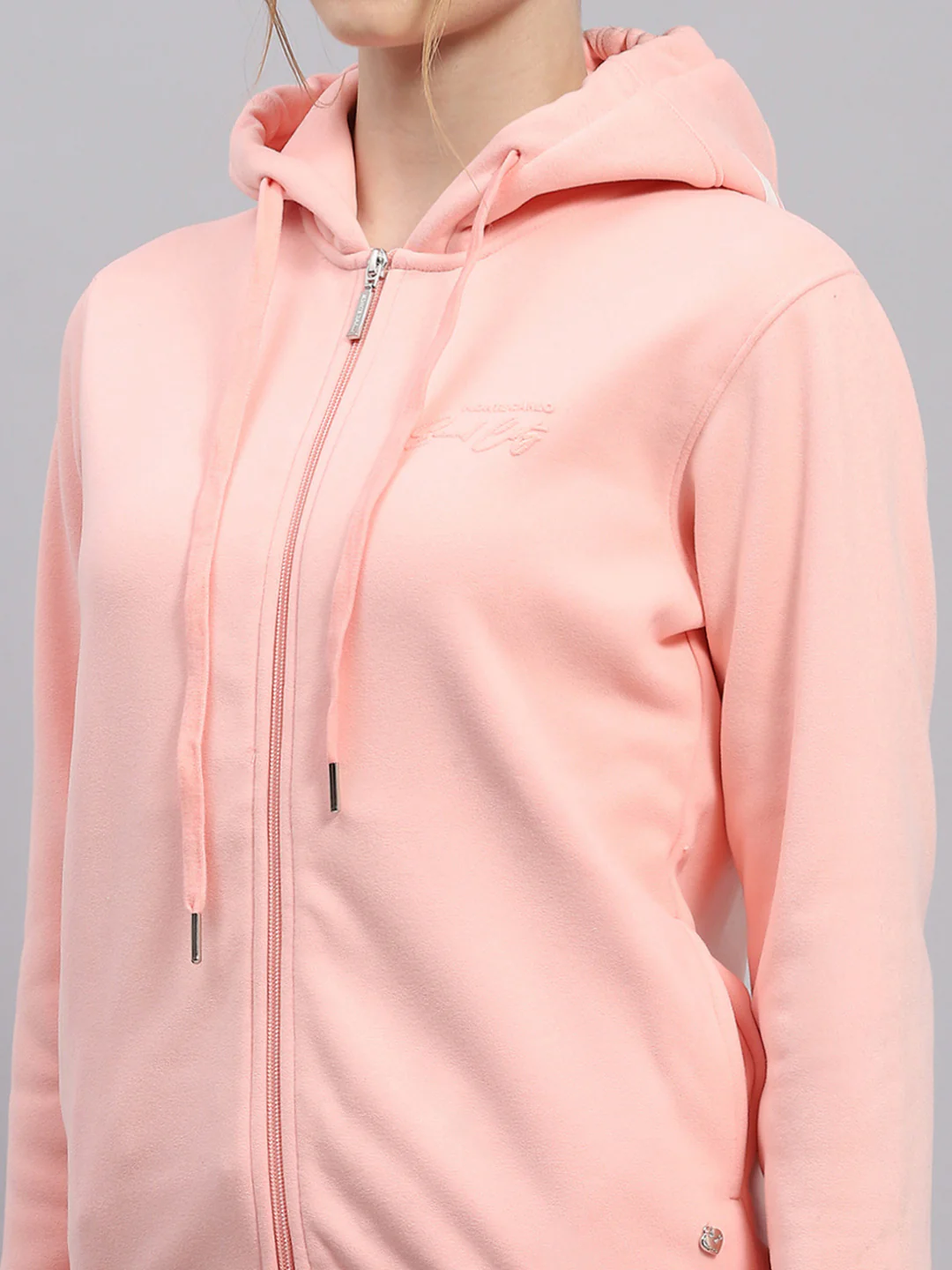 Women Peach Printed Hooded Full Sleeve Sweatshirt - Image 6