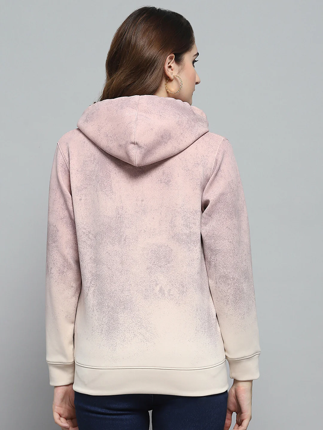 Women Peach Printed Hooded Full Sleeve Sweatshirt - Image 5