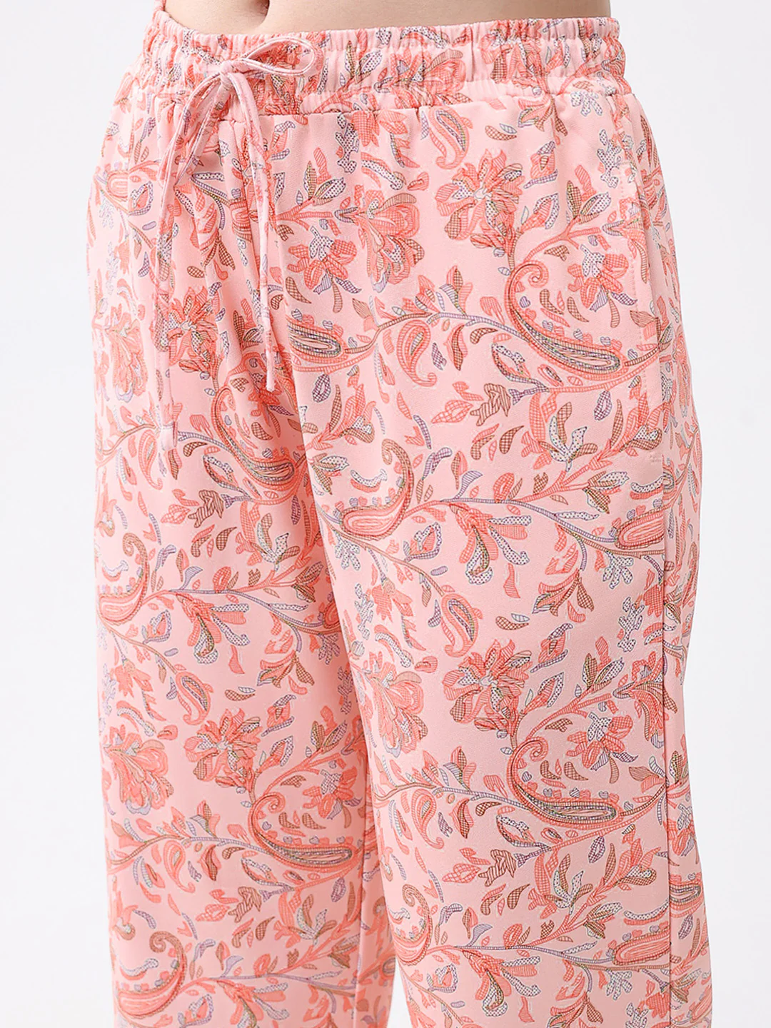 Women Peach Printed Round Neck Full Sleeve Lower Set - Image 8