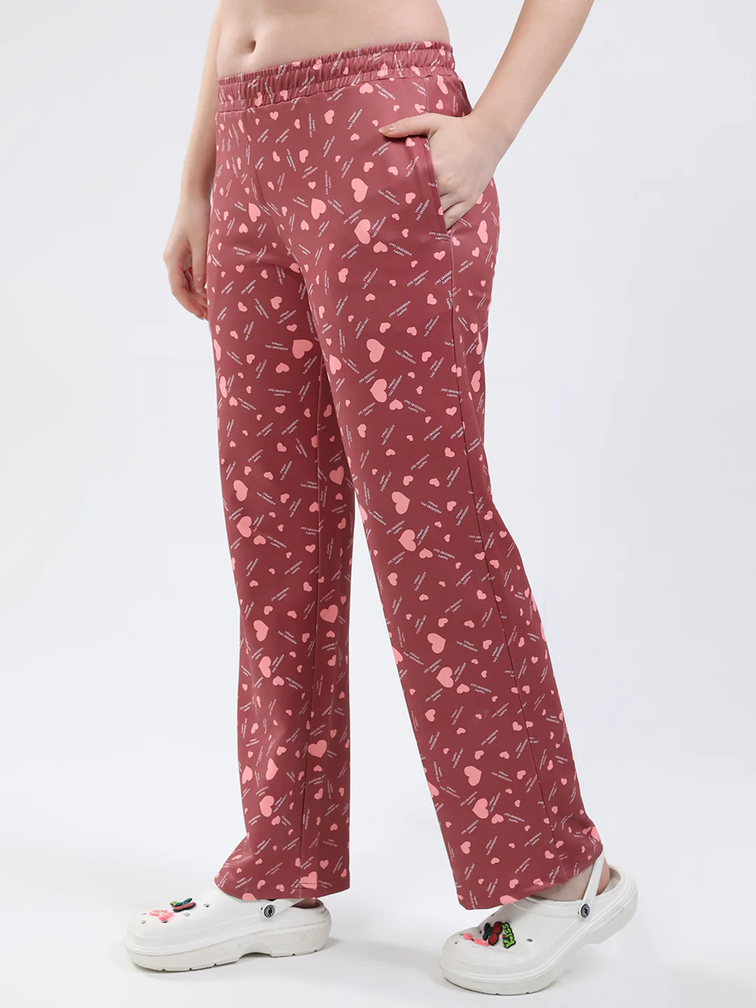 Women Peach Printed Round Neck Full Sleeve Lower Set - Image 8