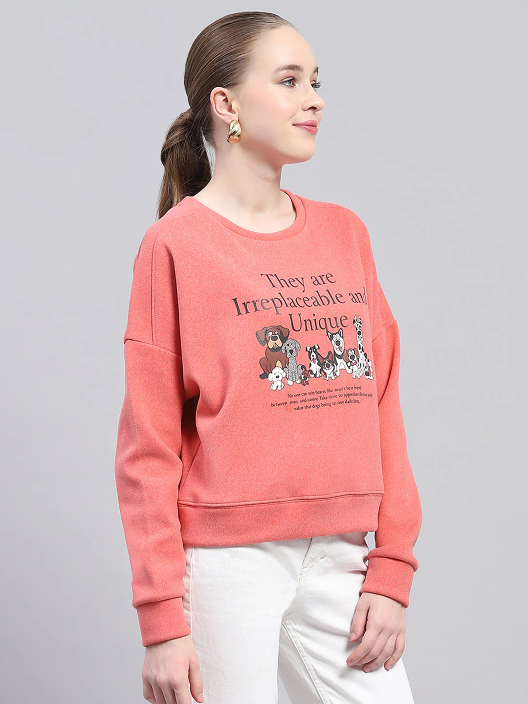 Women Peach Printed Round Neck Full Sleeve Sweatshirt - Image 4
