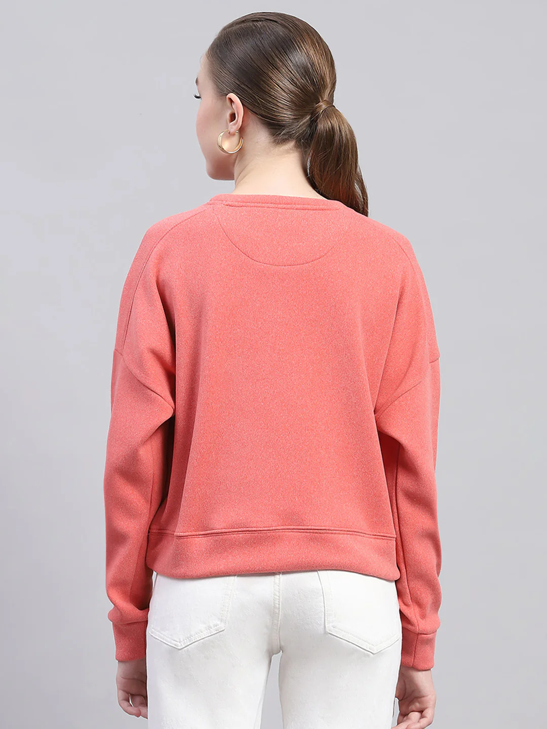 Women Peach Printed Round Neck Full Sleeve Sweatshirt - Image 5