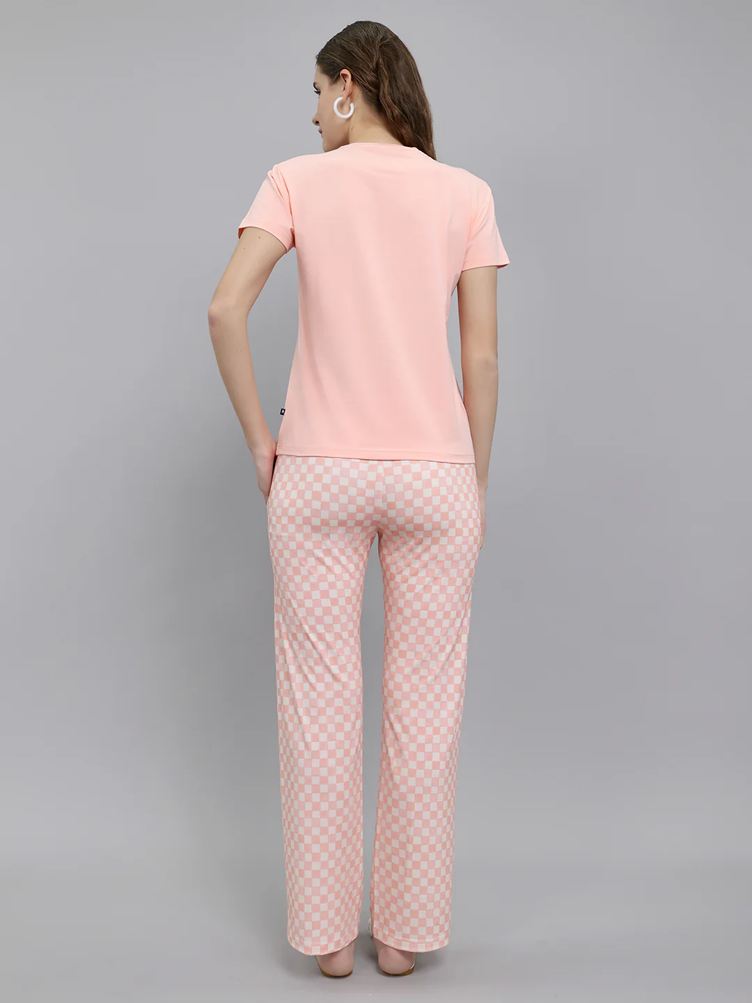 Women Peach Printed Round Neck Half Sleeve Combo 3Pc Set (Top, Shorts & Lower) - Image 5
