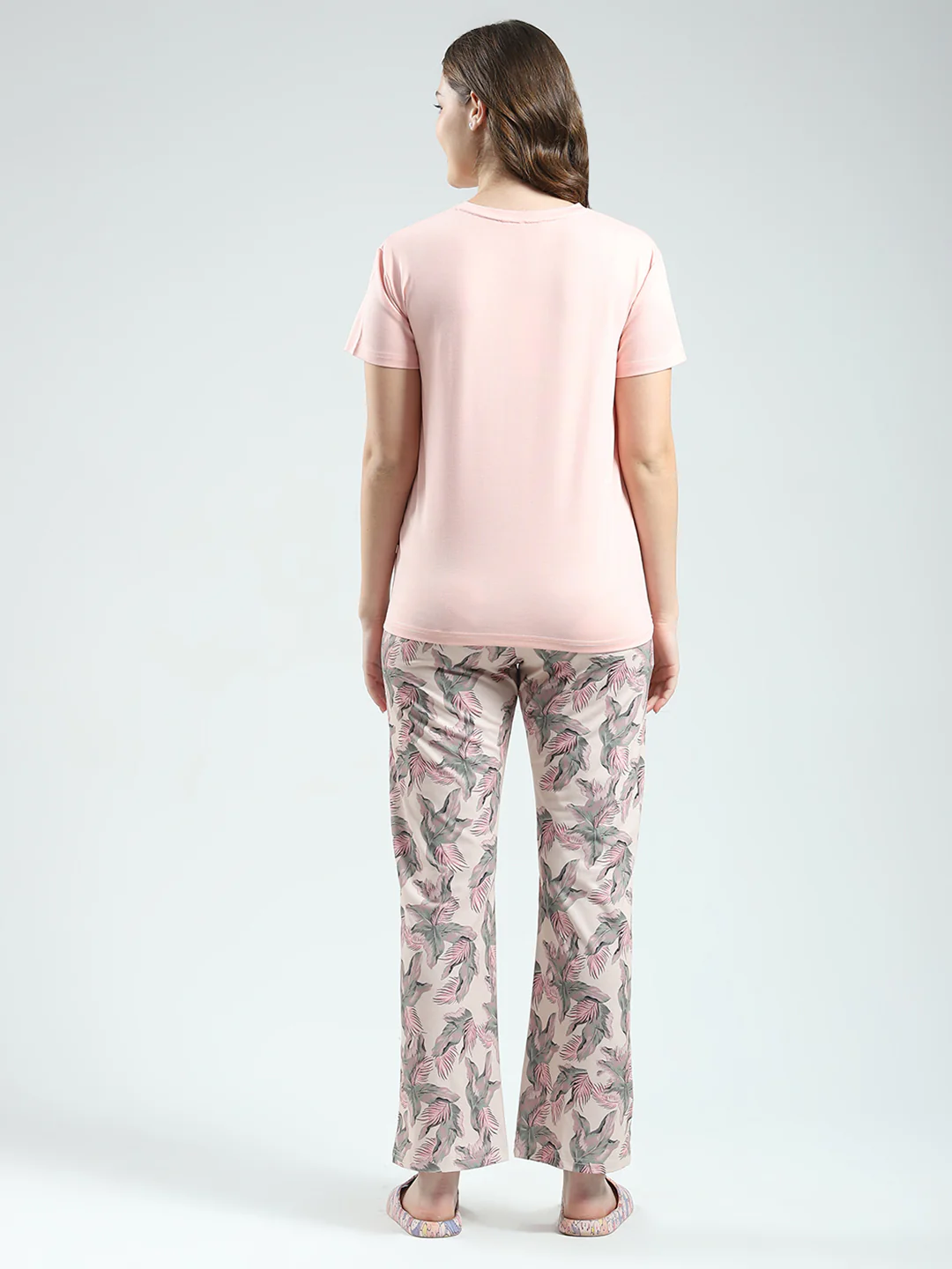 Women Peach Printed Round Neck Half Sleeve Lower Set - Image 5