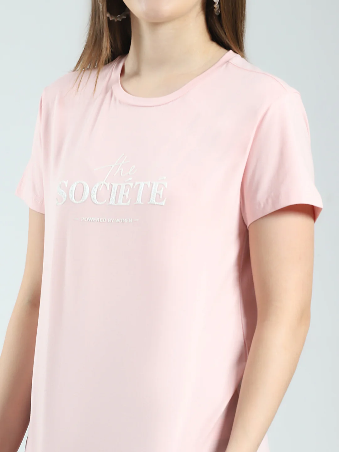 Women Peach Printed Round Neck Half Sleeve Top - Image 7